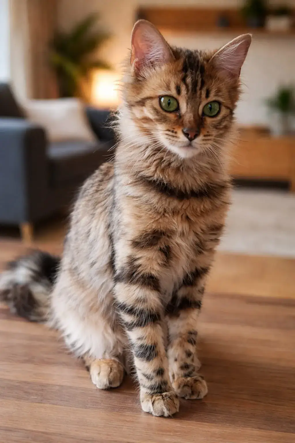 Snow-Bengalkatze liegt zusammengerollt in einer Kuschelhöhle